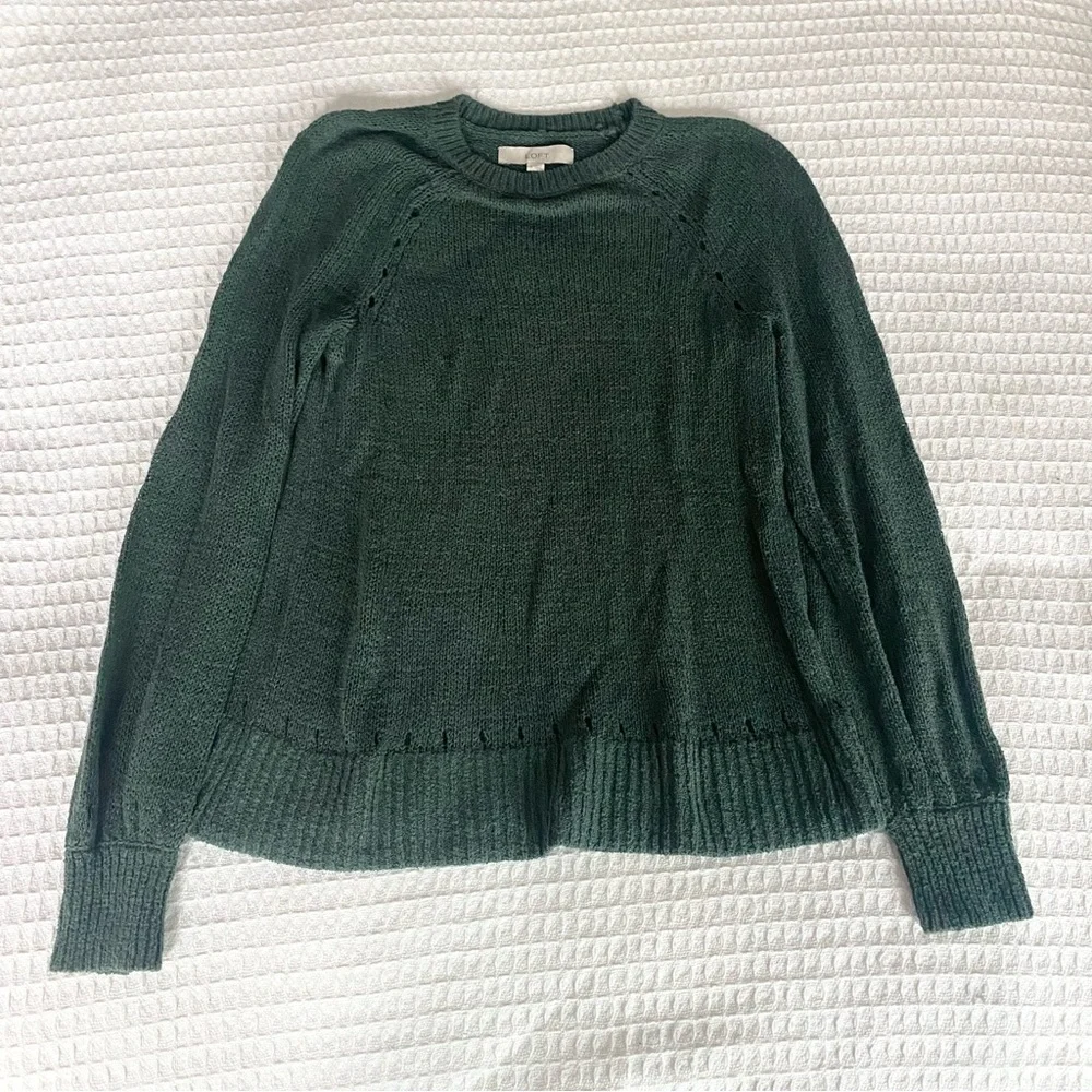 LOFT Green Crew Neck Sweater with Ribbed Detailing small